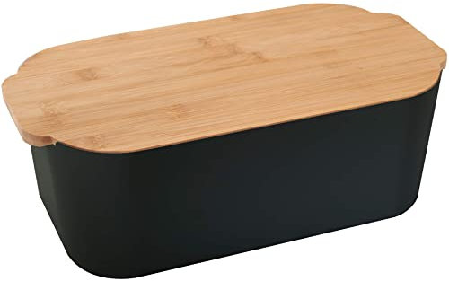 PURE STYLE Brot Aufbewahrungsbox Kunstoff schwarz mit Bambusdeckel 33 cm