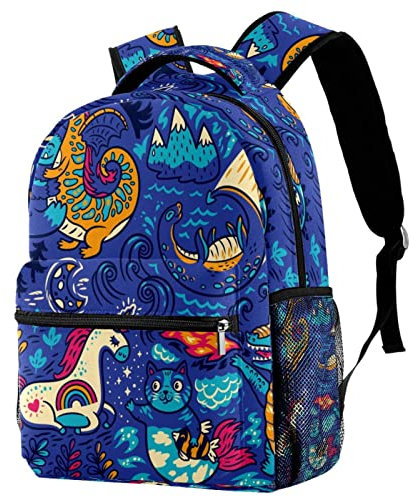 Leisure Campus Travel Backpacks, Yeti Dragon Unicorn cat Bags with Bottle Holder for Girls Boys