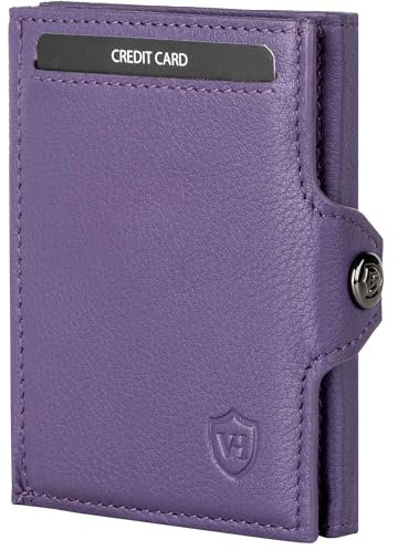 VON HEESEN Slim Wallet mit Münzfach & RFID-Schutz - Mini Geldbörse Herren & Damen - Kartenetui Geldklammer Kreditkartenetui - Portmonee Geldbeutel Portemonnaie klein (Violet)