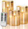 Gold Glass flameless Candles Flickering with Remote, Moving Wick Battery Operated Realistic Warm Light Candle, for Party Wedding Festival Tabletop Decoration, Set of 3