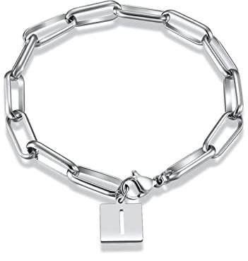 Skcess Armkette Damen Schwarz, Armkette Damen Gravur Alphabet I Englischer Anfangsbuchstabe Edelstahl Hummerschere Posaune Armband