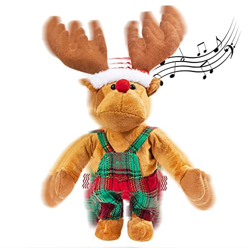 Gfilay Twerkender Rudolph mit der roten Nase-Animiertes Plüschtier Weihnachten-Spielzeug,Weihnachtslicher Gesang und Tanz,gestopfte Tiere für Kinder