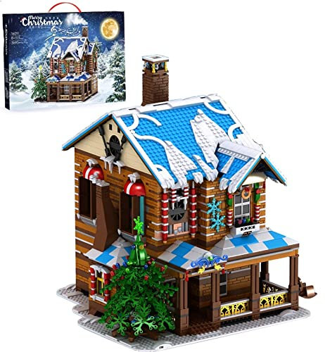 Weihnachtshaus Modellbausatz, 3-stöckiges groß Modular Weihnachten Haus mit Weihnachtsbaum, Licht und Musik, 3693-tlg MOC Klemmbausteine Weihnachten Haus Gebäude Set