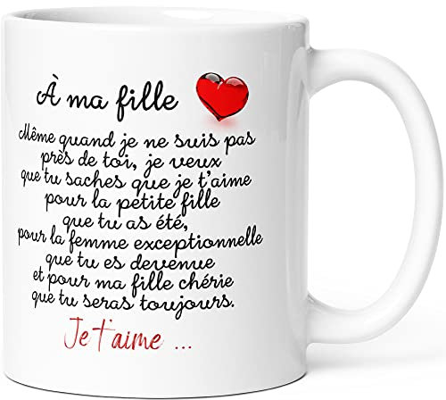 Luigi Collection Mug Ma Fille je t’Aime Humour Tasse Message drôle Amour Idée Cadeau Original pour Femme Enfant Famille pour Anniversaire St Valentin Noël Déclaration Mère Père. Céramique