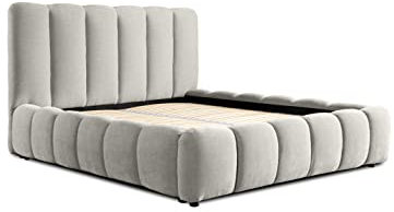 Siblo Bett - Modern Polsterbett 140x200 cm - Doppelbett mit Bettkasten und Lattenrost - Robust Bett mit Stauraum - Bettgestell aus Holz - Dallas Sammlung - Hellgrau