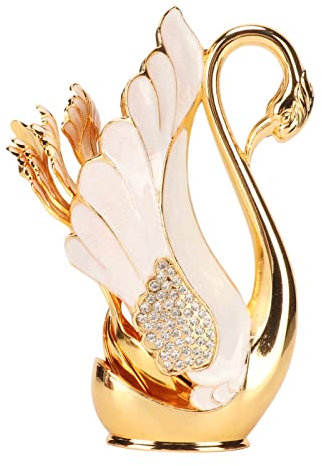 Coffee Dessert Spoon Holder Set Gold Swan Base Holder Coffee Dinnerware Set with Forks Spoons for Bistros Bars Parties (Golden White Spoons)