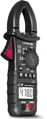 UNIKS - Pinza Amperometrica Professionale Digitale TRMS C6 - Tester Digitale Professionale 600A - Misuratore Corrente AC-DC Display LCD e Luce LED - Amperometro Ideale per Fotovoltaico