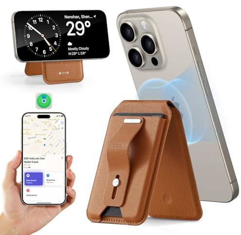 ESR Cartera para MagSafe (HaloLock), Cartera Geo con Soporte para iPhone, Compatible Localizar con App Encontrar, Wallet Magnética para iPhone 16/15/14/13/12 Series,No para 13/12 Mini, Marrón Caramelo