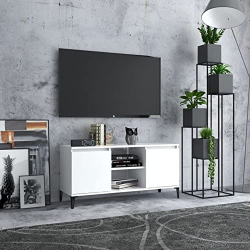 junzai Tv Unit,Electric Fireplace Tv Stand,Home Fireplace Tv Stand,TV Cabinet with Metal Legs White 103.5x35x50 cm