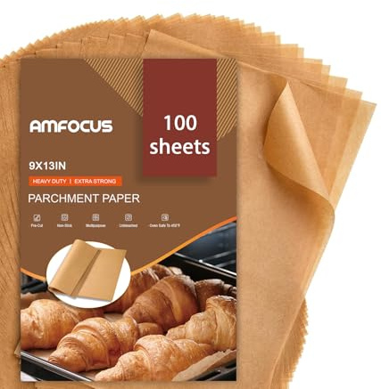 Parchment Paper Sheets, 9x13 In Non-Stick Precut Baking Parchment for Baking, Grilling, Air Fryer, Steaming, and More (Unbleached) - Quarter Sheet Size, Perfect for Bread, Cakes, Cookies, 100PCS