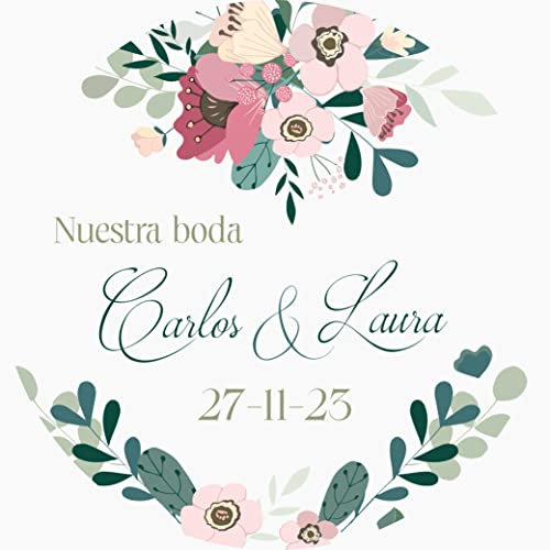Pegatinas Personalizadas para Bodas: Etiquetas Adhesivas de Vinilo con Nombre y Fecha - 8 Modelos Exclusivos para Detalles y Regalos de Boda (Modelo 2)