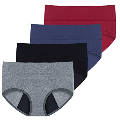 Fulidngzg Damen-Unterhosen Schwarz Menstruationsunterwäsche Auslaufsichere Unterhosen Erste Periode Starke Blutung Periodenslip Weiche Tanga Seamless Period Panties Periodenunterschwäsche 4er Pack