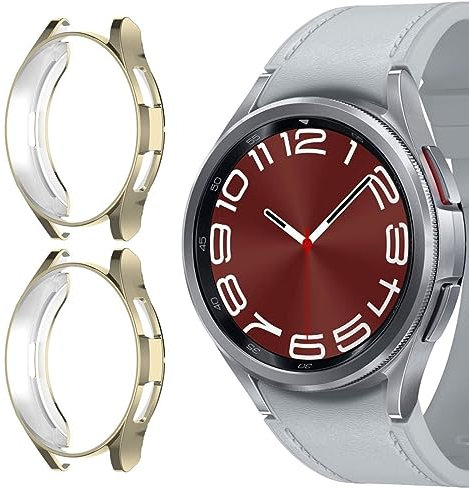 GIOPUEY [2 Pezzi Cover per Samsung Galaxy Watch 6 Classic 43mm, Soft TPU, Shock Resistant, Samsung Galaxy Watch 6 Classic 43mm Custodia - Gold+Gold