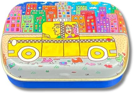 Pillendose, Bonbondose - FridolinEdition - Metall - James Rizzi, If You Take A Taxi, Put it Back - Maße: b/h/t: 6,3 × 1,8 × 5,2 cm