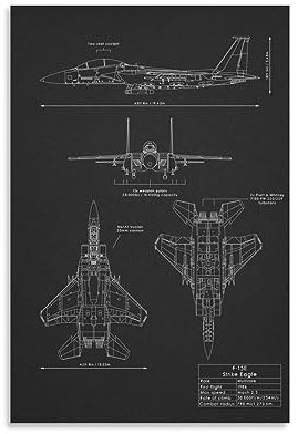 F15 Strike Eagle Blueprint Flugzeugzeichnungen Minimalismus Blaupausen Wandkunst Poster Scroll Leinwand Gemälde Bild Livin
