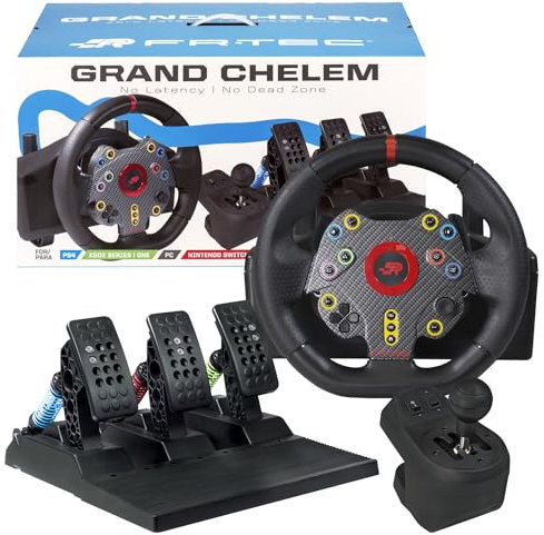FRTEC - Volante de Carreras Con Pedales GRAND CHELEM, Palanca de Cambio en H, Giro 270 grados, Volante para Playstation 4, Xbox Series X/S, Xbox One, Nintendo Switch, PC, Sin Latencia ni Zona Muerta