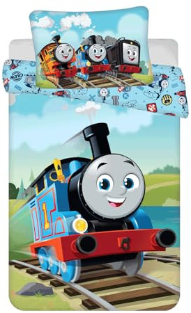 Jerry Fabrics F Bettwäsche – Thomas & Friends – 2-teilig – Kinder – Bettbezug – wendbar – 100 x 135 cm – Kissenbezug – 40 x 60 cm Bettwäsche – 100 % Baumwolle