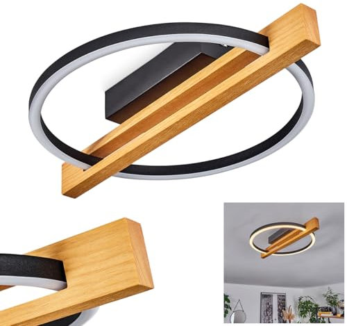 LED Deckenleuchte Carcano, moderne Deckenlampe aus Metall/Holz/Kunststoff in Schwarz/Braun/Weiß, (Ø 30 cm), 16 Watt, 500 Lumen, 3000 Kelvin