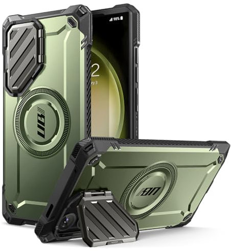 SUPCASE Coque pour Samsung Galaxy S24 Ultra 5G (2024) avec Protection Caméra [UB Mag XT] Intégrale Robuste Antichoc avec Béquille Intégrée (Vert)