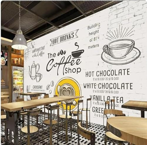 MOBYAT Mural Wallpaper Drinks Coffee Shop Decor Background Wallpaper,3D,430x300cm