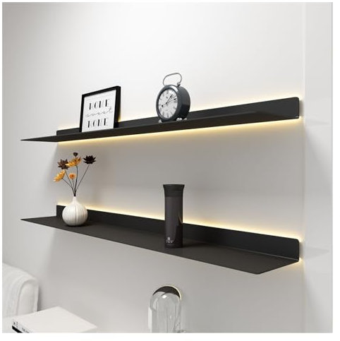 1 x beleuchteter Präsentationsständer, Wandregale zur Aufbewahrung, schwebende Metallregale, L-förmiges Display, Bildleistenregal for Wanddekoration, Schlafzimmer, Wohnzimmer, Badezimmer, Küche ( Colo