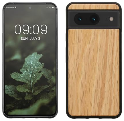 kwmobile Hülle kompatibel mit Google Pixel 8 Hülle - Holz Case - stoßfestes Handy Cover - TPU Handyhülle in Hellbraun Braun Eichenholz