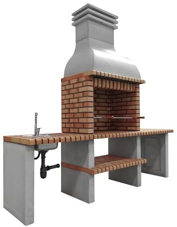 MAESTRO FERRETERO MOVELAR – Barbecue a legna prefabbricata e carbone modello Altea (grigio, arancione – 268 x 70 x 255 cm) Ref: M00042 – Cucina da esterno con lavabo per giardino e terrazza