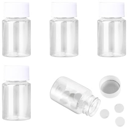 Tinkber 4 Flacons de Médicaments Transparents, Flacon de Distribution de Pilules Vide, Flacon de Pilule Transparent Vide, avec Couvercle, Adapté À la Poudre Solide Liquide