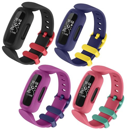 Ace 3 Armbänder kompatibel mit Fitbit Ace 3, weiches Silikon, bunt, Sport-Ersatzarmband für Fitbit Ace 3 (Schwarz + Marineblau + Lila + Wassermelone)