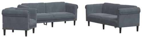 vidaXL Sofagarnitur 3-TLG., Sessel Couch Sofa für Wohnzimmer, Loungesofa Polstersofa mit Stützbeinen, Couchgarnitur Sitzmöbel, Modern, Dunkelgrau Samt