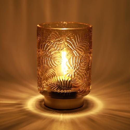 Kinberry Battery Operated Table Lamp - Cordless LED Night Light for Living Room & Bedroom (Brown)