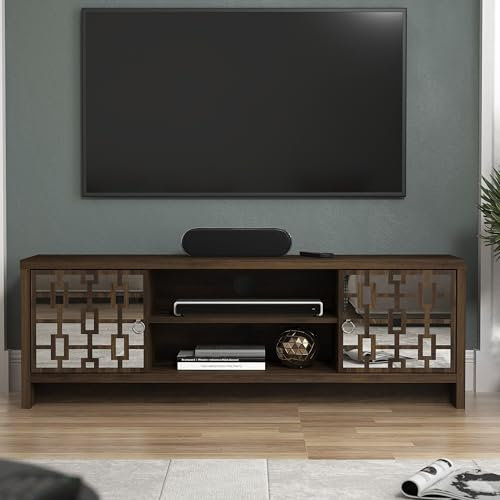 Galano Mollison Meuble TV à 2 Portes, Centre de Divertissement pour TV jusqu'à 60, Meuble TV pour Salon, Grand Rangement (Noyer Royal)