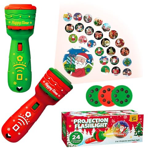 MORAINJAY 2 Pack Christmas Flashlight Projector, Slide Projector for Kids, 24 Patterns Kids Torch, Story Light Torch for 3+ Boys & Girls Gifts, Christmas Stocking Fillers