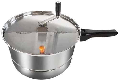Popcorn Maker Manual Stirring Popcorn Maker Machine, Non-Stick Stainless Steel Stovetop Popcorn Maker, Popcorn Pot with Heat Insulation Rubber Handle and Lid, Popcorn Maker Machine