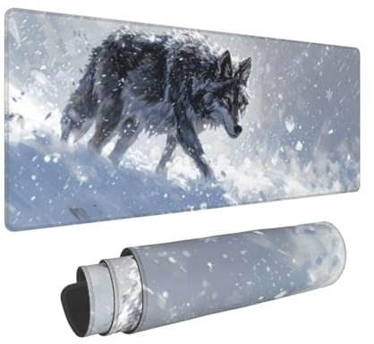 Gaming Mauspad XXL 600x400x3mm Winterwolf Mousepad Groß Vernähte Kanten Wasserdicht Anti-Rutsch für PC, Laptop Multifunktionales Schreibtischunterlage Verbessert Präzision und Geschwindigkei W-131