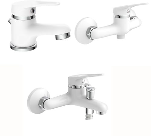 EISL SPEED Badarmaturen-Set, Wasserhahn Bad, Duscharmatur und Wannenfüllarmatur im Komplettset, Armaturen für das Badezimmer, Badarmatur, Weiß