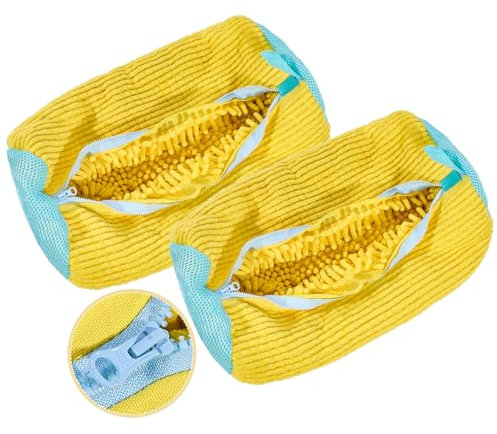 2 Pezzi Sacchetti Lavatrice Scarpe con Cerniera e Pulizia a 360° Lanugine Riutilizzabile Proteggi Scarpe dai Danni e Lavatrice Pulizia Efficiente (Giallo)