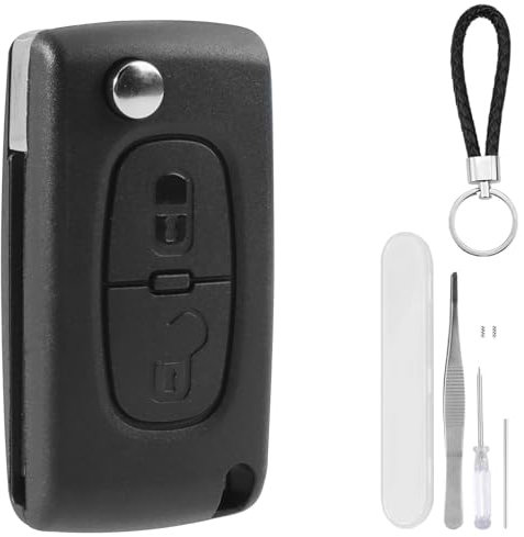 DXiongW 2 Boutons Coque de Clé Voiture CE0536 VA2 Compatible avec Peugeot 207 307 308 407 408 607 et Citroen C2 C3 C4 C5 C6 C8 Xsara Télécommande Boîtier de Clef à Pliable avec Support de Batterie