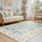 TOPICK Blumen Teppich Wohnzimmer Waschbar Kurzflor Retro Teppich 120x180cm Blau auf Rosa Orientalischer Antibakterieller Faltbar Weich rutschfest Schlafzimmer Kinderzimmer Flur Badezimmer