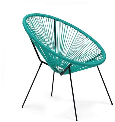 Rebecca Mobili Poltrona Ovale Relax, Sedia da Esterno, Turchese Nero, Acciaio PE, Design Rétro, Effetto Rattan, per Giardino Balcone - Misure HxLxP: 80 x 70 x 76 cm - Art. RE7161
