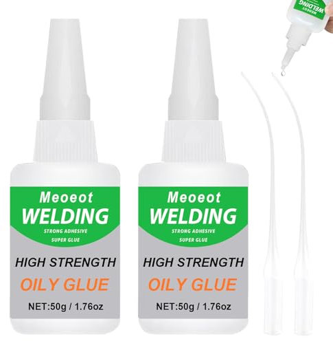 Meoeot Colla per Forte Oleosa, Adesivo per Forte Saldatura, Colla Forte per Riparazione, Asciugatura Rapida Trasparente, Adesivo Forte per Ceramica, Legno, Pelle, Gioielli e Scarpe (50g*2)