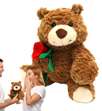 Orso Di Peluche Con Rosa - Orsetto Romantico Per San, 9,45 Pollici | Peluche Morbido Con In Mano, Regalo Tenero Per Fidanzata, Moglie, Mamma, Bambini, Amante Amore Gesto Romantico Pupa