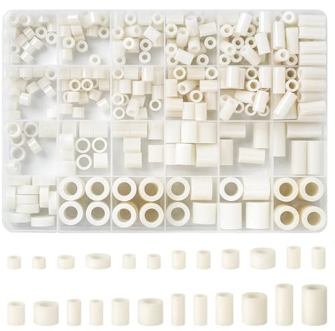 Annickee 320 Pcs ABS Plastic Washers Spacers, 24 Sizes Nylon Spacers White | ABS Nylon Spacers, M3/M4/M6/M8 Insulation Washers Assorted, Non-Threaded, for Screws, Switch and Receptacle