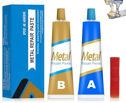 Colla Bicomponente per Metallo,Stucco Metallico, Metallo Liquido, Bicomponente per Plastica, Resistenza Alle alte Temperature, Saldatura a Freddo Pasta per Riparazioni in Metallos Colla-AB Glue 100g