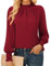 GRACE KARIN 2025 Women's Long Sleeves Solid Color Tops Elegant Slim Fit Crew Neck Blouse Wine Red L