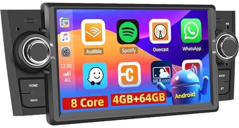 8 Core 4+64GB Hikity Android 15 Autoradio Wireless Carplay per Fiat Punto 2005-2009, Fiat Linea 2007-2011, 7 Pollici Touch Screen Android Auto DSP Navigatore GPS WiFi Bluetooth 5.0 USB FM RDS Radio EQ