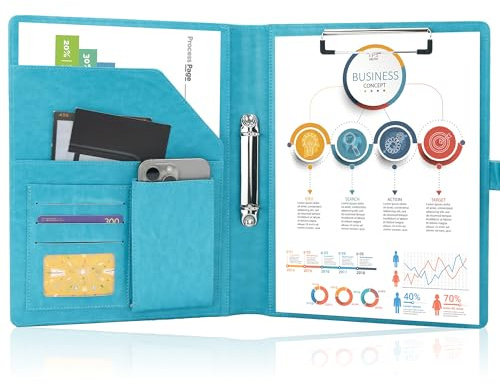 Schreibmappe 2 Ringbuch A4 Konferenzmappe Magnetischer Verschluss Wasserdicht Organizer Mappe Dokumentenmappe Türkis