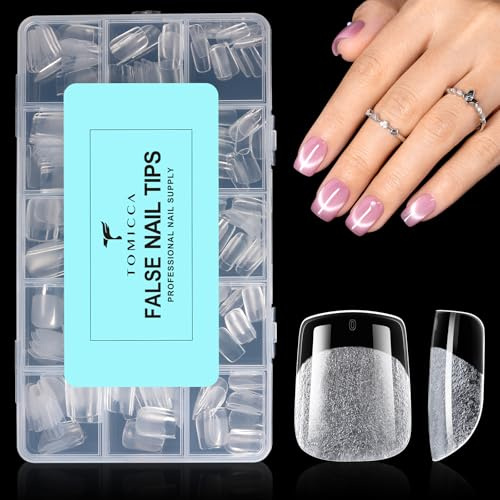 TOMICCA Extra Short Square Nail Tips, 240Pcs Full Cover Square Press on Nails, Clear Fake False XS Gel Nail Tips for Nail Extensions DIY Manicure Nail Art Salon, 15 Sizes