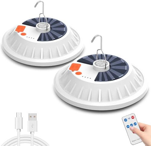 LIAISMI Solar LED Camping Lampe, Ultra Helle LED Outdoor Camping Licht mit 5 Modi,, IPX5 wasserdichte wiederaufladbare Zeltlampe für Camping, Stromausfälle, Wandern, Notfall (2 Pack)