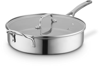 Sur La Table Tri-Ply 28cm Multi-Pan with Tempered Glass Lid, 10x Stronger Superior Ceramic Coating, Induction Compatible, Stainless Steel, SLT900239